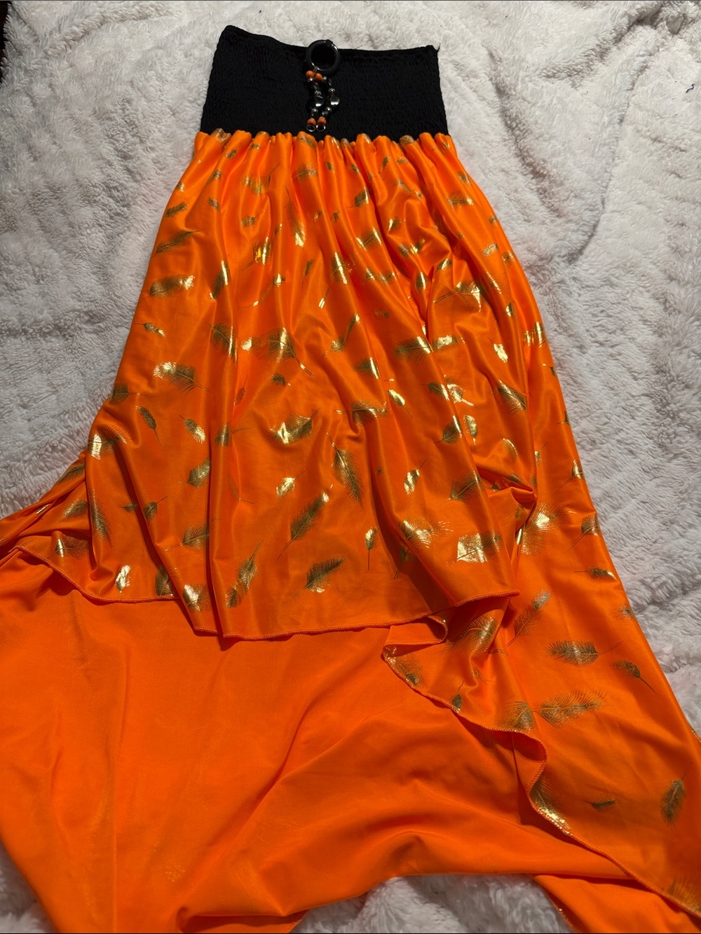 SFERRA Black-Waist Orange High-Low Dress with Gold Foil